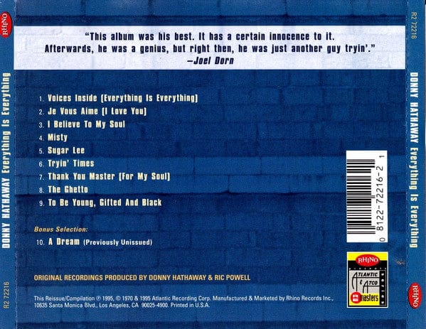 Donny Hathaway - Everything Is Everything (CD) Rhino Records (2),ATCO Records CD 081227221621