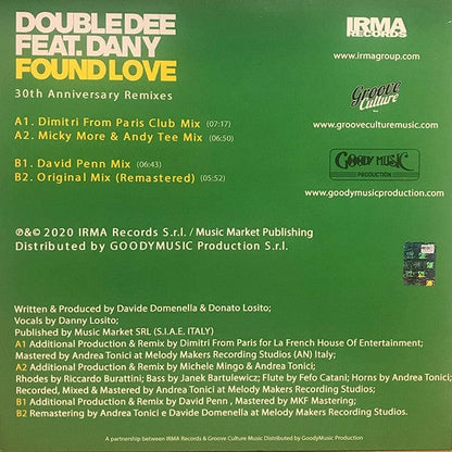 Double Dee Feat. Dany - Found Love (30th Anniversary Remixes) (12") Irma CasaDiPrimordine,Groove Culture Music Vinyl