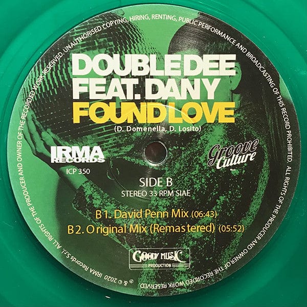 Double Dee Feat. Dany - Found Love (30th Anniversary Remixes) (12") Irma CasaDiPrimordine,Groove Culture Music Vinyl