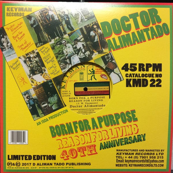 Dr. Alimantado - Born For A Purpose / Reason For Living (12") Keyman Records Vinyl 5051999004840