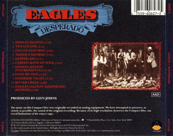 Eagles - Desperado (CD) Asylum Records CD 075596062725