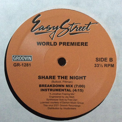 World Premiere – Share The Night (12", Groovin Recordings, 2021) Back Cover