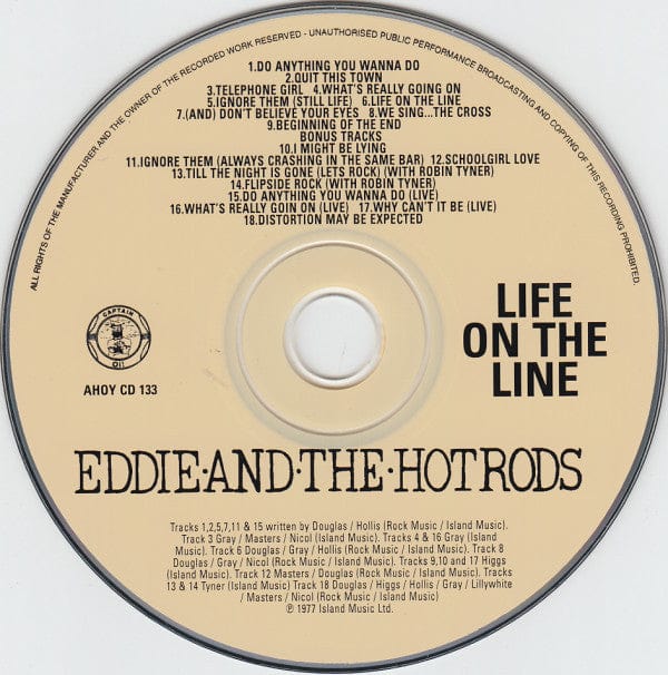 Eddie And The Hot Rods - Life On The Line (CD) Captain Oi! CD 5032556113229