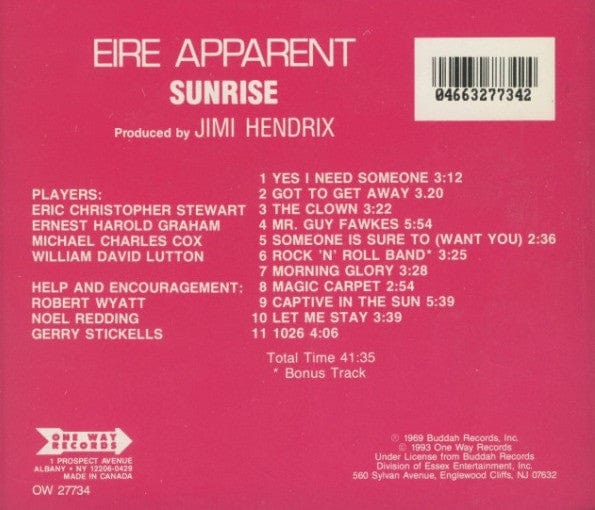 Eire Apparent – Sunrise (CD, One Way Records, 1993) Image 4