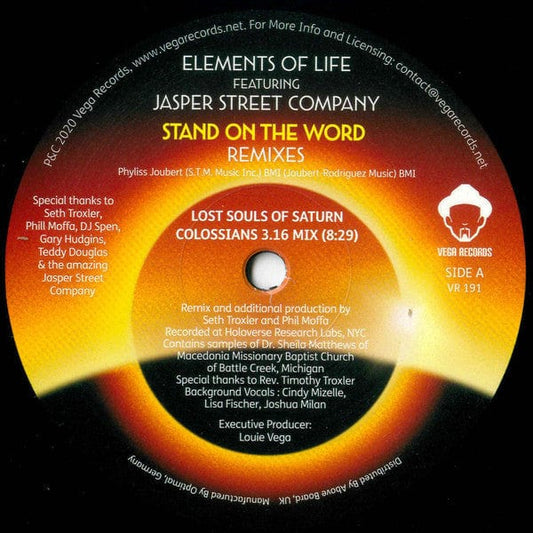 Elements Of Life (3) Featuring Jasper Street Co. - Stand On The Word (Remixes) (12") Vega Records