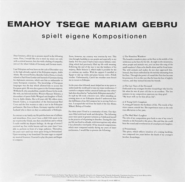 Emahoy Tsegue Maryam Guebrou - Spielt Eigene Kompositionen (LP) Mississippi Records Vinyl