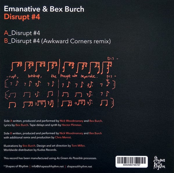 Emanative & Bex Burch - Disrupt #4 (7") Shapes Of Rhythm Vinyl 5050580746787