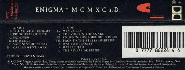 Enigma - MCMXC a.D. (Cassette) Charisma,Charisma Cassette 077778622444