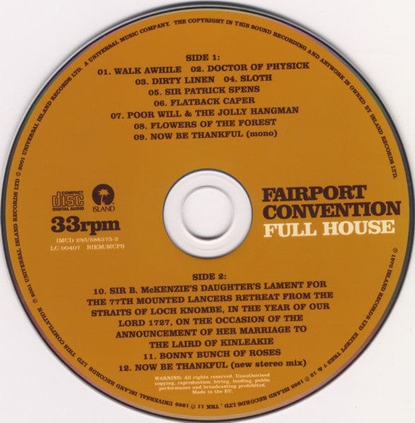 Fairport Convention - Full House (CD) Island Records CD 731458637523