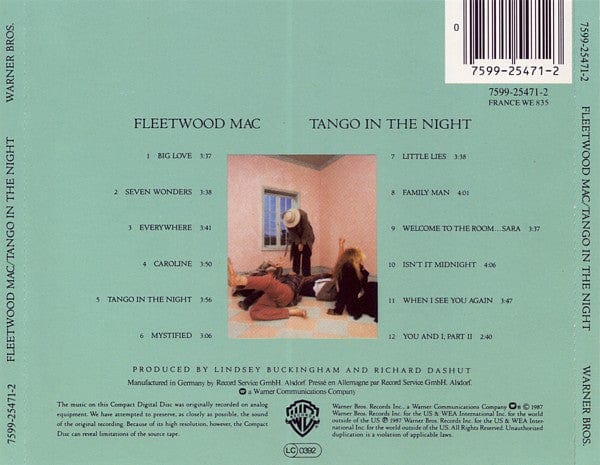 Fleetwood Mac – Tango In The Night (CD, Warner Bros. Records) Back Cover