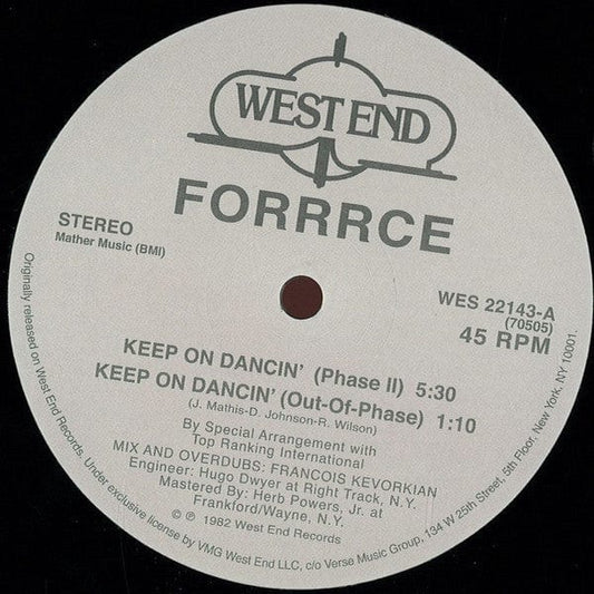 Forrrce - Keep On Dancin' (12", RE, RM) West End Records