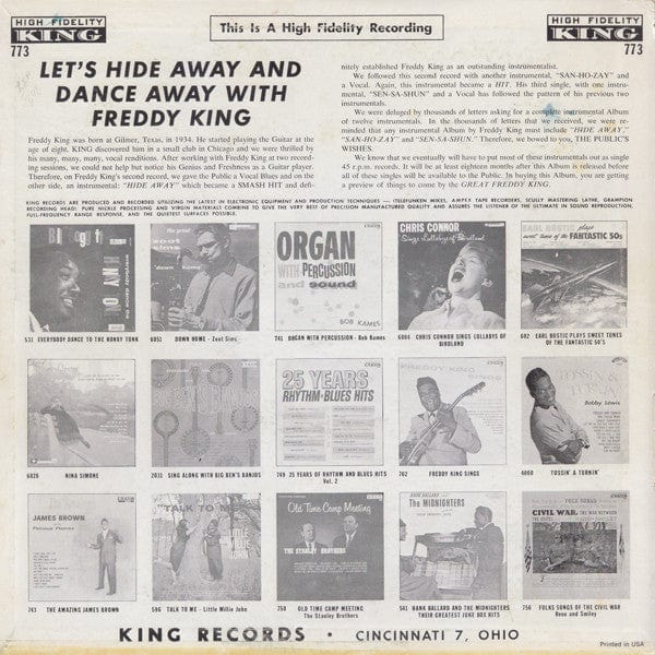 Freddy King – Let's Hide Away And Dance Away With Freddy King (LP, King Records, 1961) Back Cover