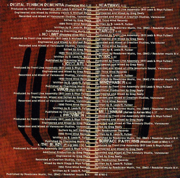 Front Line Assembly – Reclamation (CD, Roadrunner Records, 1997) Back Cover