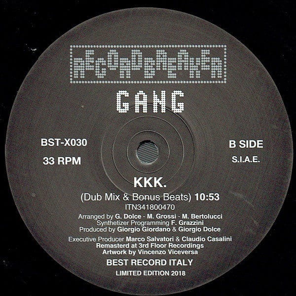 G.A.N.G. - KKK. (12") Best Record Italy, Best Record Vinyl