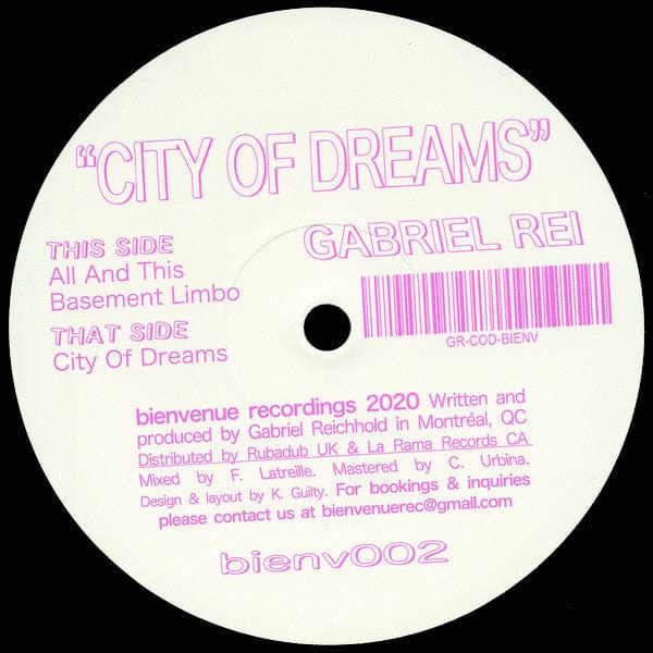 Gabriel Rei - City Of Dreams (12", EP) Bienvenue Recordings