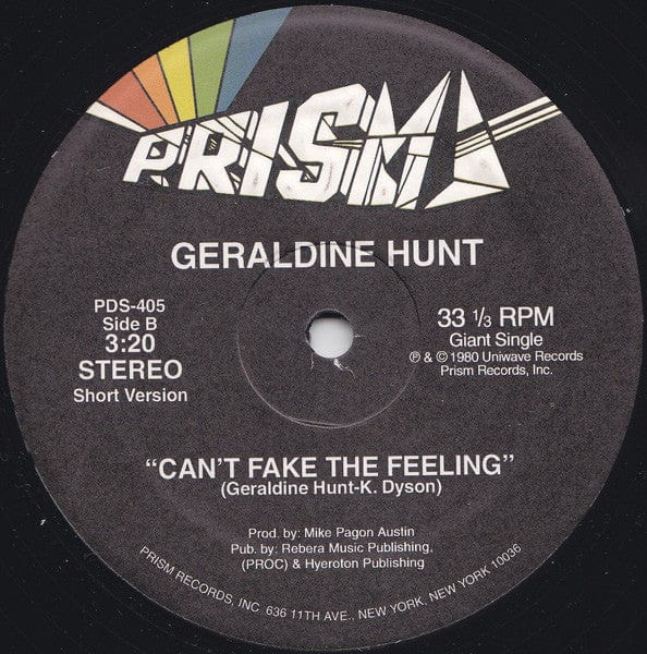 Geraldine Hunt - Can't Fake The Feeling (12") Prism (2) Vinyl