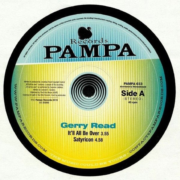 Gerry Read - It'll All Be Over  (12") Pampa Records Vinyl
