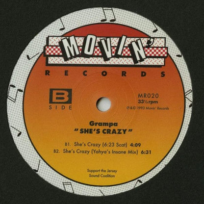 Grampa – She's Crazy (12", Movin' Records, 2017) Back Cover