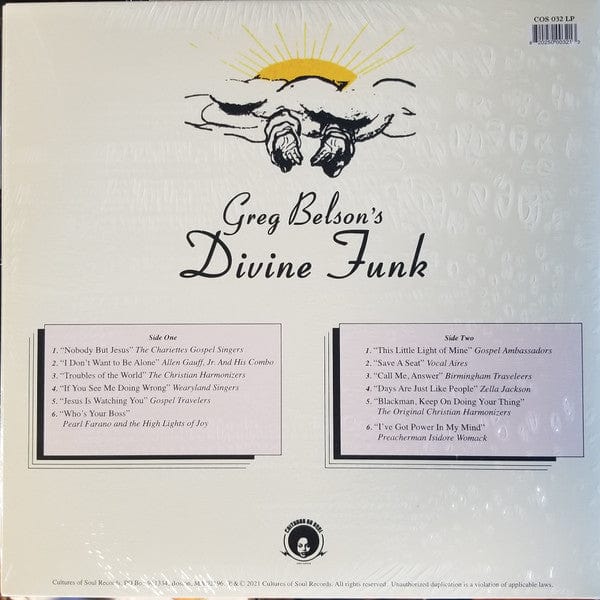 Greg Belson - Divine Funk (Rare American Gospel Funk And Soul) (LP) Cultures Of Soul Records Vinyl 820250003213