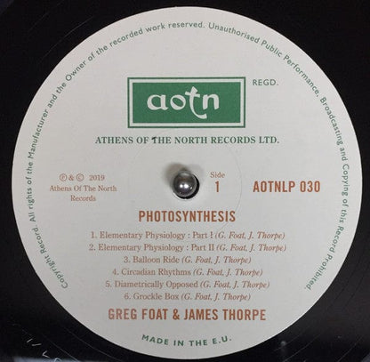 Greg Foat & James Thorpe (4) - Photosynthesis (LP, Album) Athens Of The North