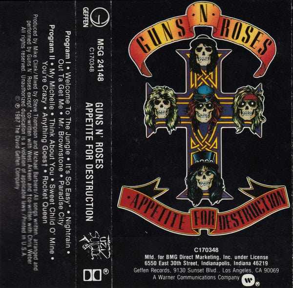 Guns N' Roses - Appetite For Destruction (Cass, Album, Club, Whi) on Geffen Records,Uzi Suicide Records at Further Records