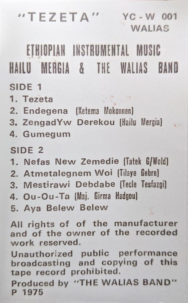 Hailu Mergia & The Walias Band* - Tezeta (Cassette) Awesome Tapes From Africa Cassette 843563134986