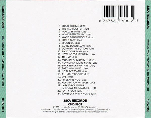 Howlin' Wolf - Howlin' Wolf / Moanin' In The Moonlight (CD) MCA Records CD 076732590829