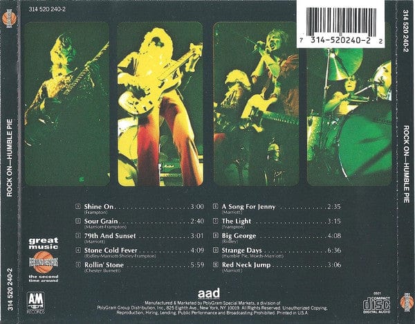 Humble Pie – Rock On (CD, A&M Records) Back Cover