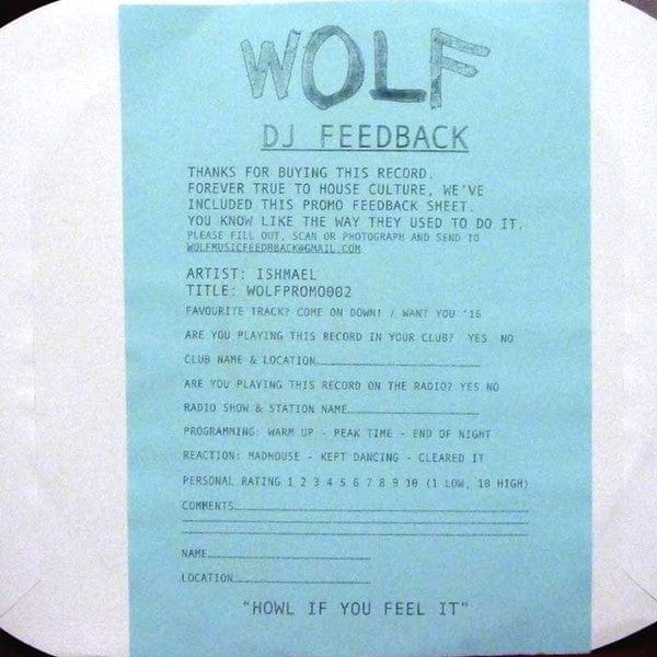Ishmael (8) - WOLFPROMO002 (12") Wolf Music Recordings Vinyl