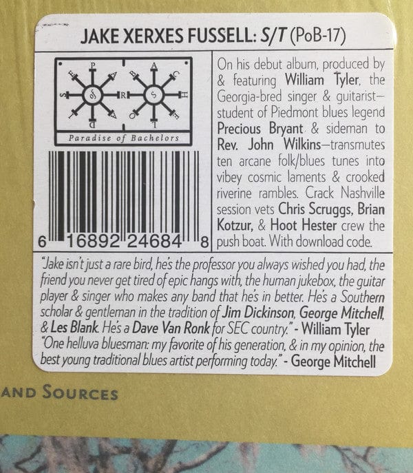 Jake Xerxes Fussell - Jake Xerxes Fussell (LP) Paradise Of Bachelors Vinyl 616892246848