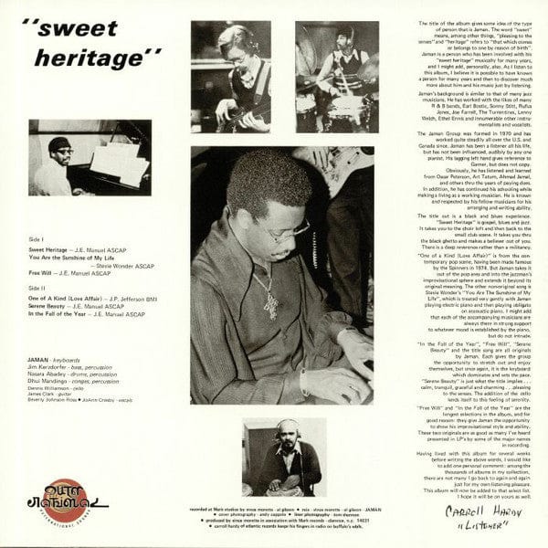 Jaman – Sweet Heritage (LP, Mark Records, 2020) Back Cover