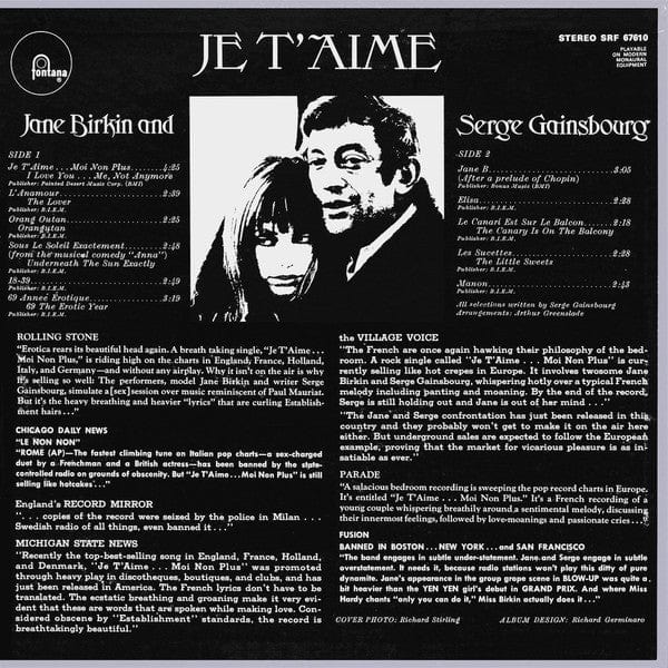 Jane Birkin And Serge Gainsbourg - Je T'Aime = Beautiful Love (LP, Album) on Fontana, Fontana at Further Records