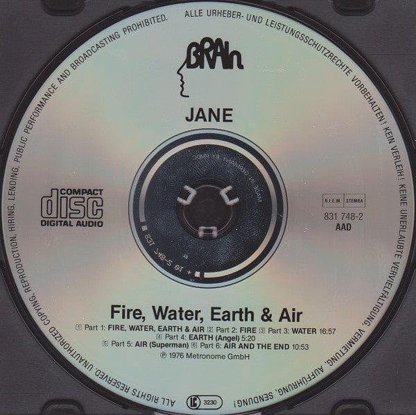 Jane - Fire, Water, Earth & Air (CD) Brain CD 042283174825