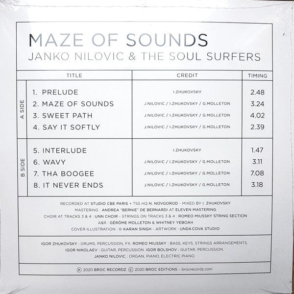 Janko Nilovic The Soul Surfers – Maze Of Sounds (LP, Broc Recordz, 2020) Back Cover