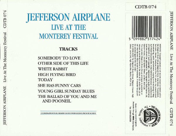 Jefferson Airplane - Live At The Monterey Festival (CD) Thunderbolt CD