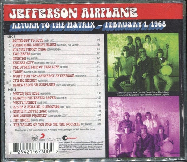 Jefferson Airplane - Return To The Matrix - February 1, 1968 (2xCD) Relayer Records (2),RCA,Friday Music CD 829421673002
