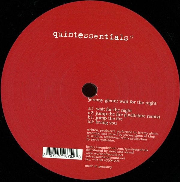 Jeremy Glenn (2) - Wait For The Night (12") Quintessentials Vinyl 827170137523