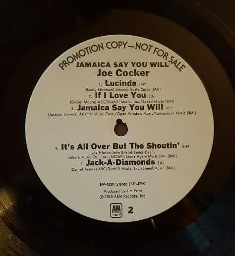 Joe Cocker - Jamaica Say You Will (LP) A&M Records Vinyl