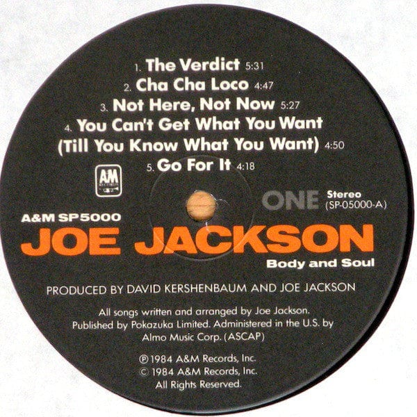 Joe Jackson - Body And Soul on A&M Records,A&M Records at Further Records
