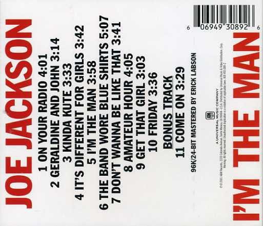 Joe Jackson - I'm The Man (CD) A&M Records CD 606949308926