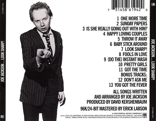 Joe Jackson – Look Sharp! (CD, A&M Records) Back Cover