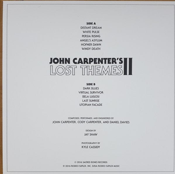 John Carpenter - Lost Themes II (LP, Album, Ltd, RE, Ora) on Sacred Bones Records at Further Records