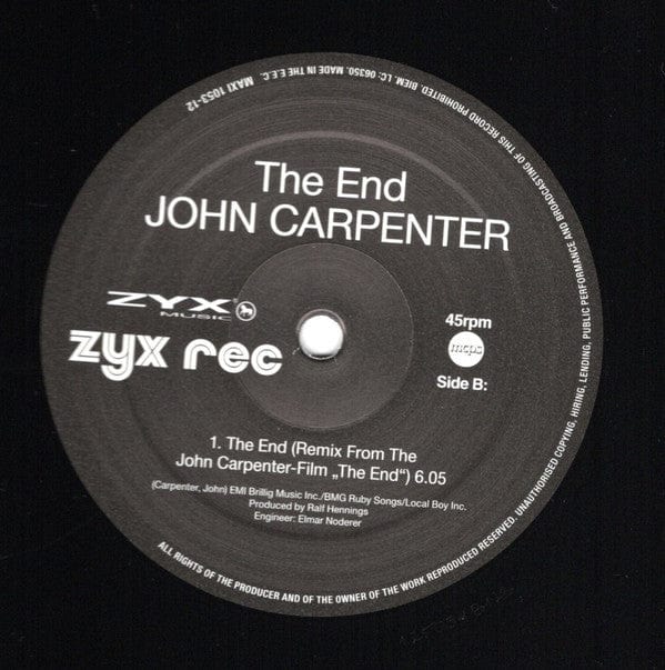 John Carpenter - The End (12") ZYX Music, ZYX Records Vinyl 194111008106