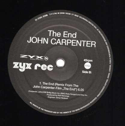 John Carpenter - The End (12") ZYX Music, ZYX Records Vinyl 194111008106