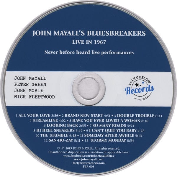 John Mayall's Bluesbreakers – Live In 1967 (CD, Forty Below Records, 2015) Image 5