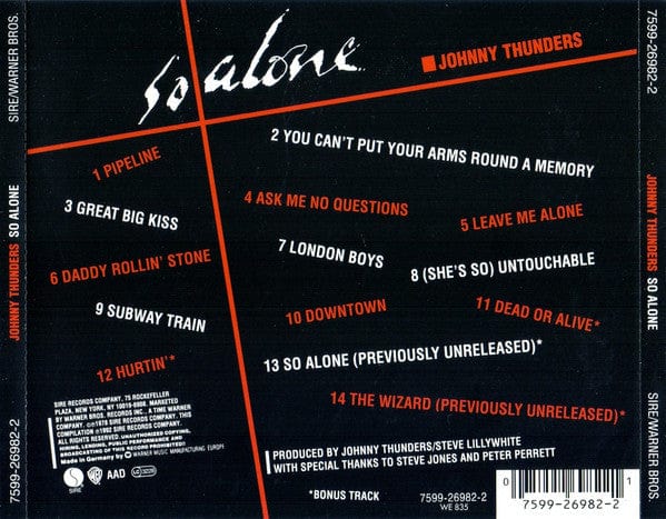 Johnny Thunders - So Alone (CD) Sire,Warner Bros. Records CD 075992698221