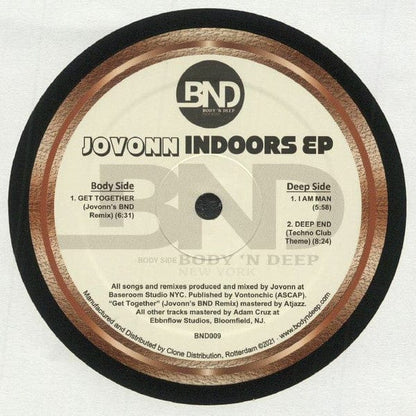 Jovonn - Indoors EP (12", EP) on Body 'N Deep at Further Records