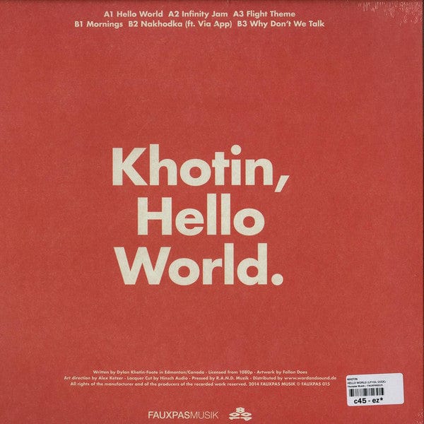 Khotin - Hello World (12", Album) Fauxpas Musik