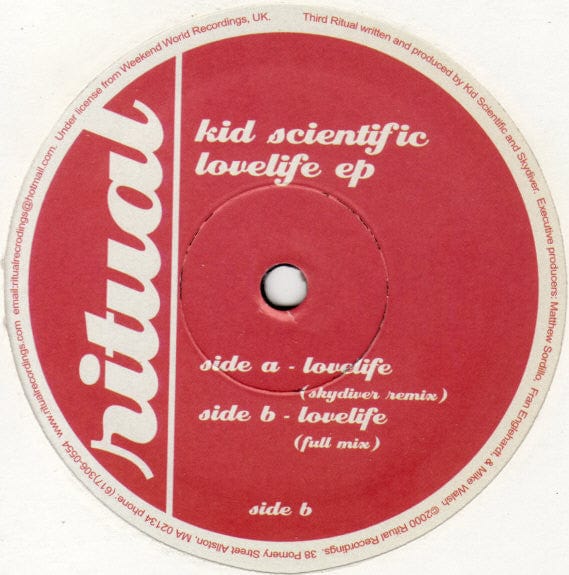 Kid Scientific – Lovelife EP (12", Ritual Recordings, 2000) Back Cover
