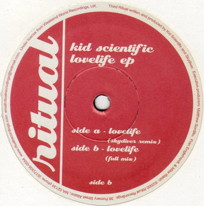 Kid Scientific – Lovelife EP (12", Ritual Recordings, 2000) Back Cover
